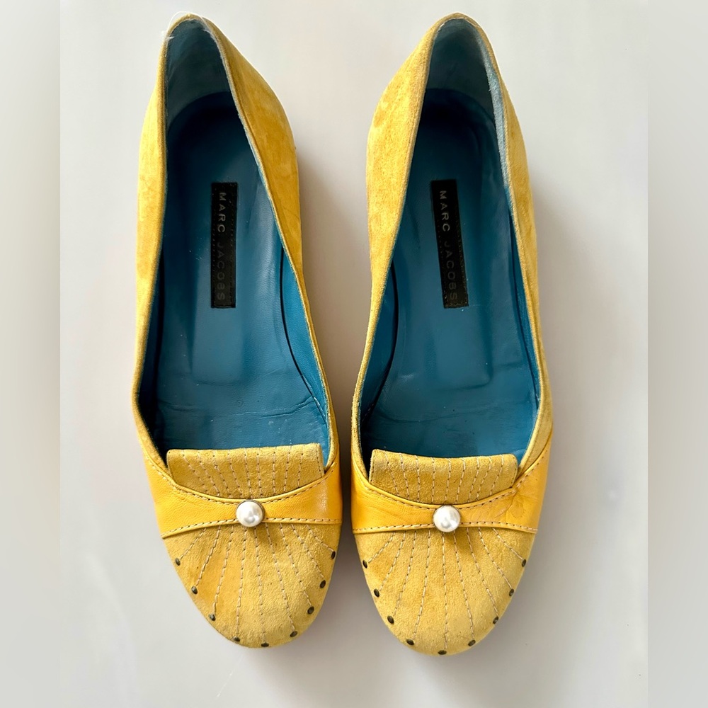 Marc Jacobs // Yellow Suede Flats with Pearl Accent